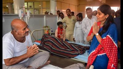 Union minister and Apna Dal (Sonelal) national president Anupriya Patel visits a dengue ward at the Government District Hospital, in Mirzapur, recently. (PTI Photo) Union minister and Apna Dal (Sonelal) national president Anupriya Patel visits a dengue ward at the Government District Hospital, in Mirzapur, recently. (PTI Photo)