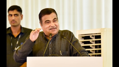 Union minister for road transport and highways Nitin Gadkari during an election rally in Himachal said for BJP politics is a tool for socio-economic reforms and change the society. (HT Photo)