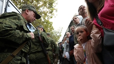 Russia-Ukraine War: People say goodbye to reservists drafted during the partial mobilisation as they depart for military bases, in Sevastopol, Crimea. (Reuters)