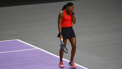Coco Gauff reacts during her match against Daria Kasatkina, of Russia, during round-robin play on day four of the WTA Finals (AP) Coco Gauff reacts during her match against Daria Kasatkina, of Russia, during round-robin play on day four of the WTA Finals (AP)