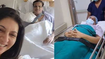 Bhagyashree and Himalay Dassani from a hospital in Mumbai. Bhagyashree and Himalay Dassani from a hospital in Mumbai.