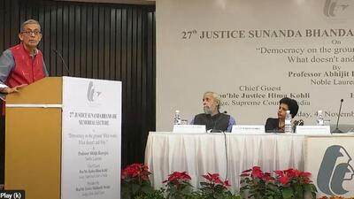 Abhijit Banerjee delivered the 27th Justice Sunanda Bhandare Memorial Lecture (Videograb/Bar and Bench)