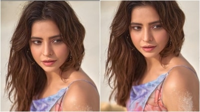 Aamna’s dress featured slip in details and a thigh high slit. She teamed it with a pair of denim shorts. (Instagram/@aamnasharifofficial) Aamna’s dress featured slip in details and a thigh high slit. She teamed it with a pair of denim shorts. (Instagram/@aamnasharifofficial)