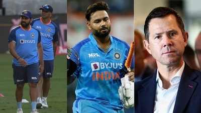 Rohit Sharma with Rahul Dravid; Rishabh Pant; Ricky Ponting