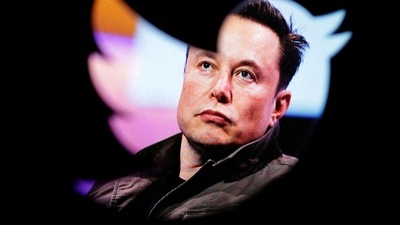 Elon Musk's photo is seen through a Twitter logo in this illustration. (REUTERS)
