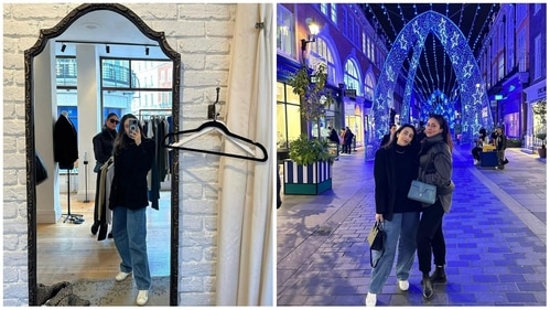 Kareena Kapoor and Karisma Kapoor in London. Kareena Kapoor and Karisma Kapoor in London.