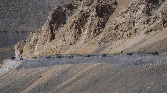 Indian army vehicles move in a convoy in the cold desert region of Ladakh, India. (AP/FILE)