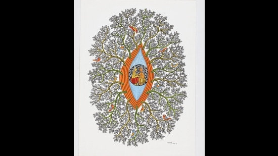 Untitled (Mahadev ka Netra) by Gond artist Sukhnandi Vyam; 2015. (Sarmaya Arts Foundation)