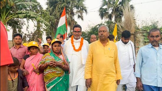 Prashant Kishor during his Jan Suraj Sanvad programme in West Champaran district. (PTI)