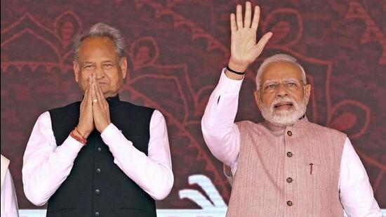 Prime Minister Narendra Modi with Rajasthan chief minister Ashok Gehlot at an event in Banswara on November 1. (Ashok Gehlot /Twitter Photo) Prime Minister Narendra Modi with Rajasthan chief minister Ashok Gehlot at an event in Banswara on November 1. (Ashok Gehlot /Twitter Photo)