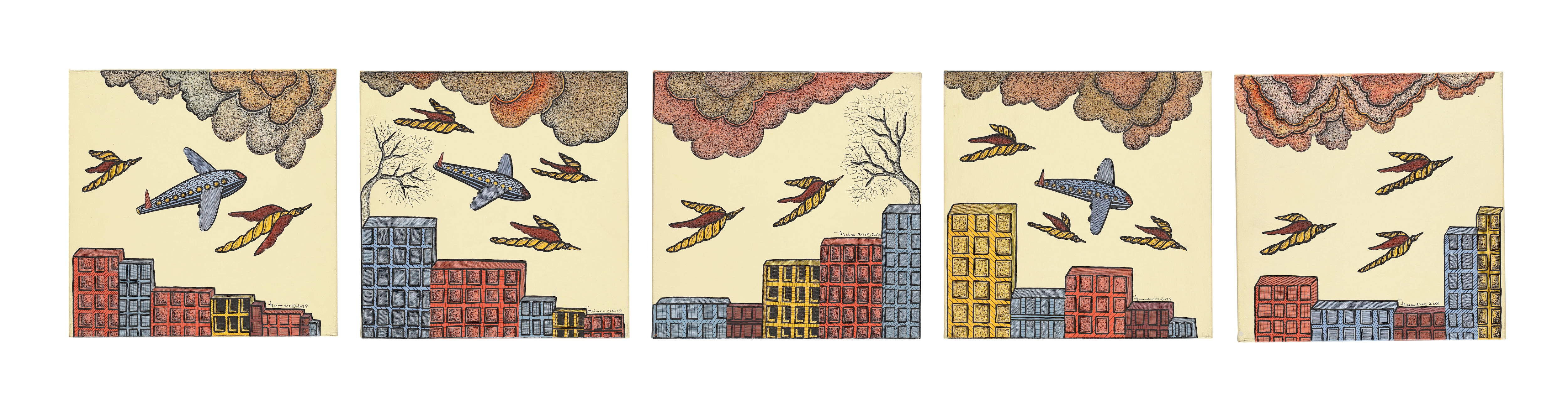 The Transport Series by Gond artist Mayank Shyam; acrylic and ink on canvas; 2018. (Sarmaya Arts Foundation)