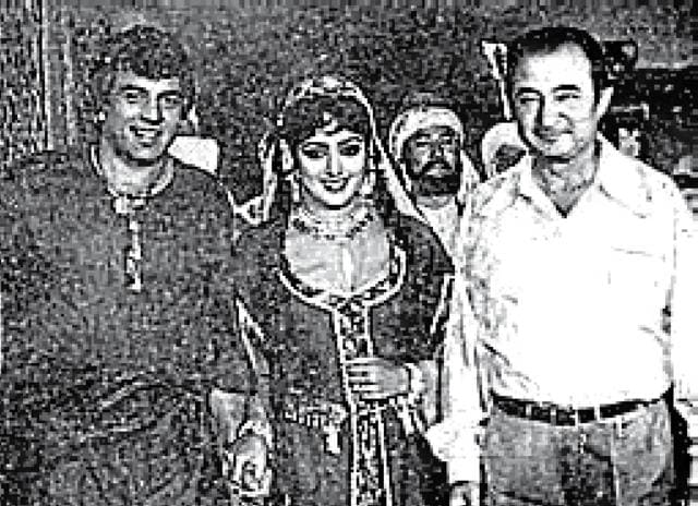 With Hema Malini and Dharmendra, while shooting Alibaba Aur Chalis Chor With Hema Malini and Dharmendra, while shooting Alibaba Aur Chalis Chor