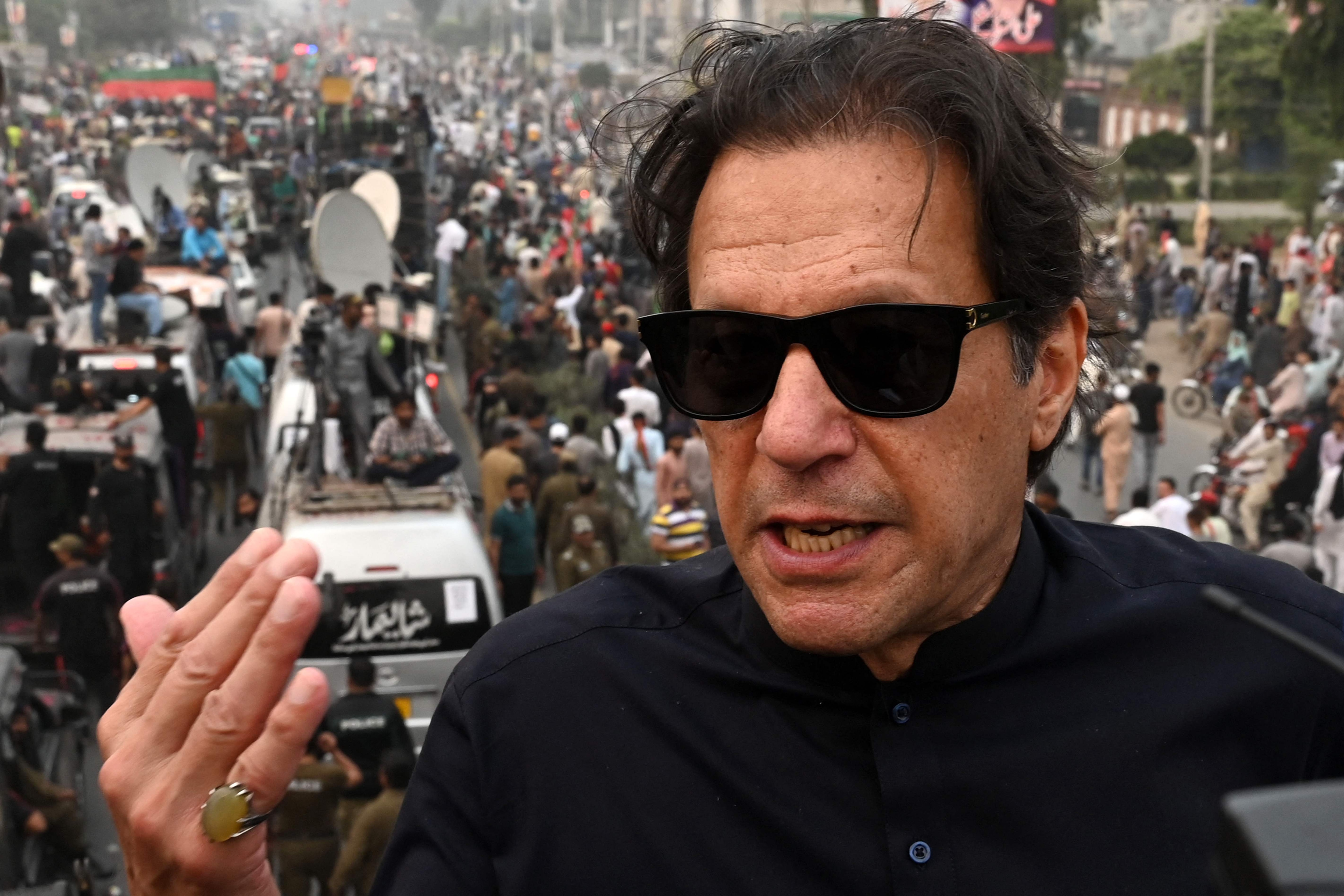 Some in the region, especially those fond of Mr Khan as a cricketer, have hailed his actions as a heroic confrontation of Pakistan’s all-pervasive military. (AFP) Some in the region, especially those fond of Mr Khan as a cricketer, have hailed his actions as a heroic confrontation of Pakistan’s all-pervasive military. (AFP)