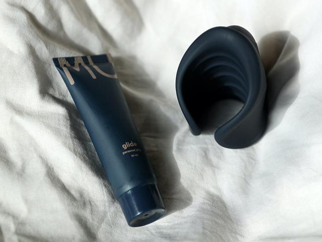 This vibrating, ribbed massager has ten speed settings for your own pleasure. Use a water based lubricant for a smoother experience. (Beat vibrator and glide personal jelly by My Muse)