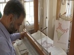India's map is woven into a Kani shawl by artisans in Jammu and Kashmir(ANI Photo) India's map is woven into a Kani shawl by artisans in Jammu and Kashmir(ANI Photo)