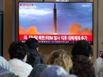 A TV screen shows a file image of North Korea's missile launch during a news program at the Seoul Railway Station in Seoul, South Korea, Friday, Nov. 4, 2022. South Korea scrambled dozens of military aircraft, including advanced F35 fighter jets, after spotting North Korean warplanes Friday, flying in North Korean territory in what appeared to be a defiant show of strength. AP/PTI(AP11_04_2022_000076B) A TV screen shows a file image of North Korea's missile launch during a news program at the Seoul Railway Station in Seoul, South Korea, Friday, Nov. 4, 2022. South Korea scrambled dozens of military aircraft, including advanced F35 fighter jets, after spotting North Korean warplanes Friday, flying in North Korean territory in what appeared to be a defiant show of strength. AP/PTI(AP11_04_2022_000076B)