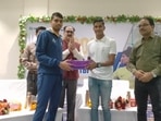 Sahil Poonia (left) with Subrata Paul and Hindustan Zinc CEO Arun Misra. Sahil Poonia (left) with Subrata Paul and Hindustan Zinc CEO Arun Misra.
