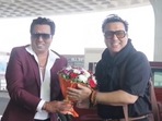 Govinda with his doppelganger in Mumbai. Govinda with his doppelganger in Mumbai.