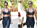 Malaika Arora stuns in a black printed sports bra and yoga pants outside yoga studio. (HT Photo/Varinder Chawla) Malaika Arora stuns in a black printed sports bra and yoga pants outside yoga studio. (HT Photo/Varinder Chawla)