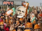 BJP supporters during a rally in Gandhinagar for the Gujarat elections. BJP supporters during a rally in Gandhinagar for the Gujarat elections.