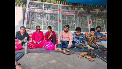 Since November 1, visually impaired students have been on an indefinite protest for course material in audio formats and making the varsity more accessible for them. (HT Photo) Since November 1, visually impaired students have been on an indefinite protest for course material in audio formats and making the varsity more accessible for them. (HT Photo)