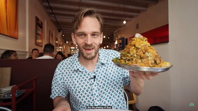 Karl Rice tries Indian food in the USA. (YouTube/@KarlRice) Karl Rice tries Indian food in the USA. (YouTube/@KarlRice)