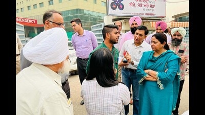 MLA Rajinder Pal Kaur Chhina conducting an inspection at Sherpur Chowk in Ludhiana.