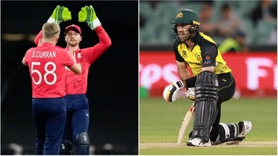 Jos Buttler and Sam Curran celebrate a wicket against Sri Lanka; Glenn Maxwell during the match against Afghanistan (AP) Jos Buttler and Sam Curran celebrate a wicket against Sri Lanka; Glenn Maxwell during the match against Afghanistan (AP)