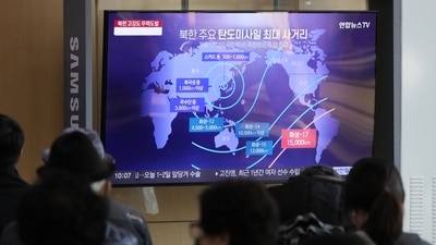 A TV screen showing a news program reporting on North Korea's missile launch at the Seoul Railway Station in Seoul, South Korea, Friday. (AP) A TV screen showing a news program reporting on North Korea's missile launch at the Seoul Railway Station in Seoul, South Korea, Friday. (AP)