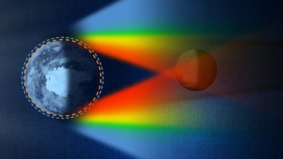 In case of a total lunar eclipse, the light from the Sun passes through the side of Earth, scattering through its atmosphere. (NASA Goddard Space Flight Center/Scientific Visualization Studio)