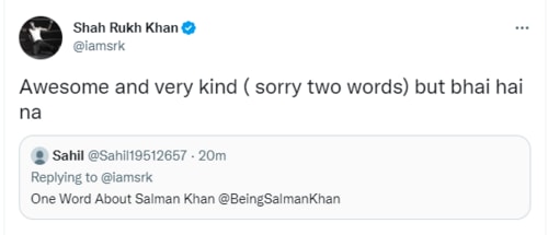 SRK's reply to a Twitter user. (Twitter/@iamsrk)