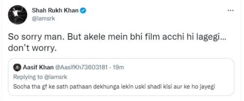 SRK's reply to a Twitter user. (Twitter/@iamsrk)