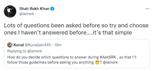 SRK's reply to a Twitter user. (Twitter/@iamsrk)