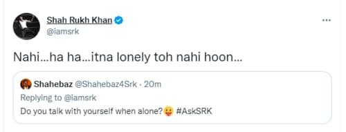 SRK's reply to a Twitter user. (Twitter/@iamsrk)