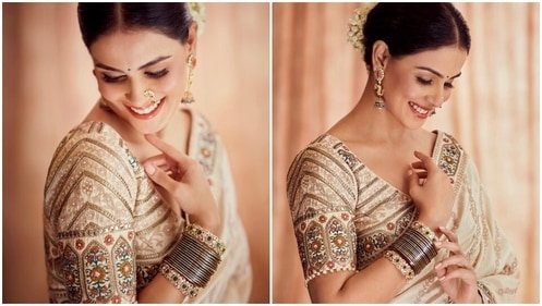 Genelia D'Souza in off-white couture saree says 'a woman's best jewellery is her shyness or nose ring' (Instagram) Genelia D'Souza in off-white couture saree says 'a woman's best jewellery is her shyness or nose ring' (Instagram)