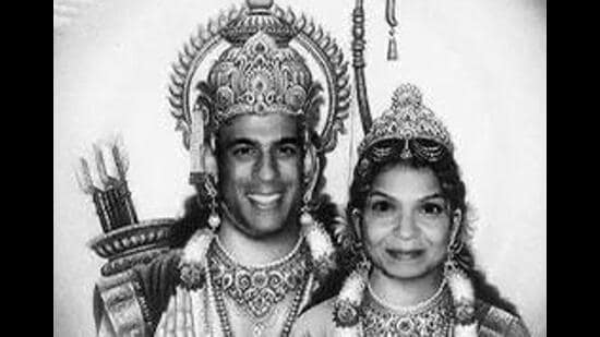 BROWN BOY TIMES: UK PM Rishi Sunak and his wife Akshata Sunak as Lord Ram and Sita. (SOURCE: SOCIAL MEDIA)