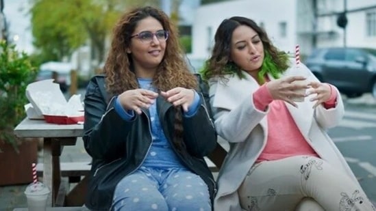 Huma Qureshi and Sonakshi Sinha in a still from Double XL. 