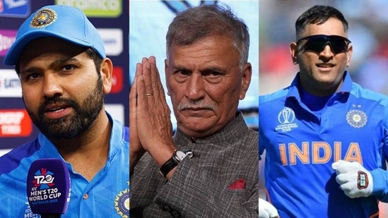 India captain Rohit Sharma; BCCI chief Roger Binny; MS Dhoni