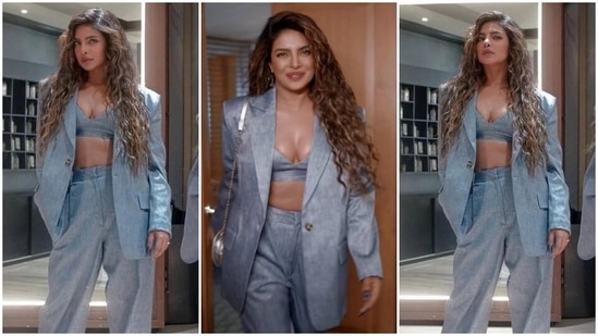 Desi Girl Priyanka Chopra serves a sultry boss babe look in a bralette and pantsuit set. (Instagram/@priyankachopra)