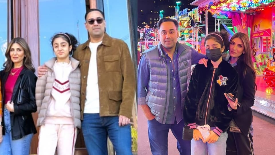 Riddhima Kapoor Sahni with daughter Samara Sahni and husband Bharat Sahni.