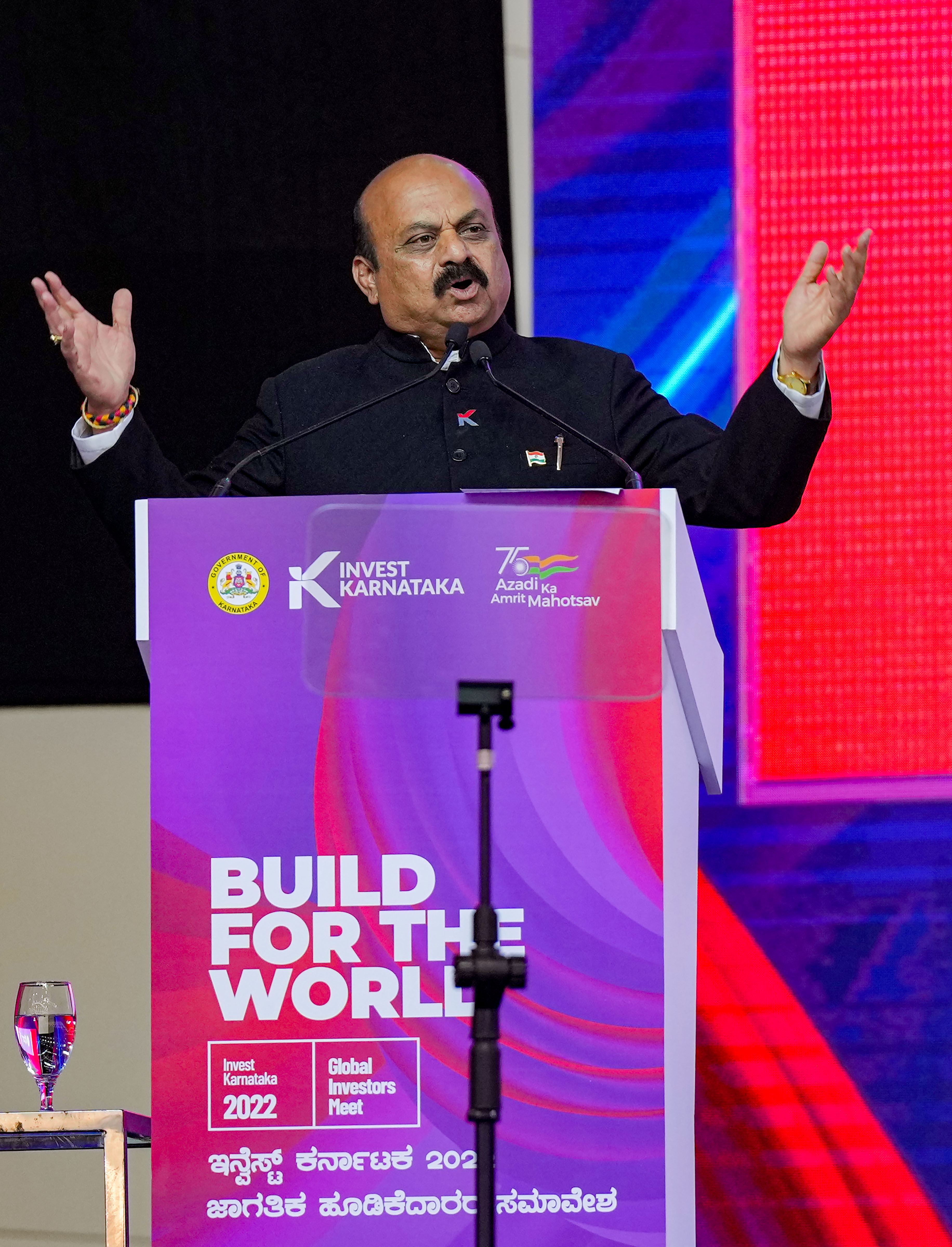 Bengaluru: Karnataka Chief Minister Basavaraj Bommai speaks during the inauguration of the Global Investors Meet in Bengaluru on Wednesday. (PTI Photo/Shailendra Bhojak) (PTI) Bengaluru: Karnataka Chief Minister Basavaraj Bommai speaks during the inauguration of the Global Investors Meet in Bengaluru on Wednesday. (PTI Photo/Shailendra Bhojak) (PTI)
