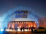 A view of the main entrance of the Sharm El-Sheikh International Convention Centre where the COP27 climate summit will take place, in the Red Sea resort of Sharm el-Sheikh, Egypt November 5.(Reuters)