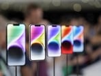 iPhone 14 models on display at an Apple event in Apple's headquarters.(AP) iPhone 14 models on display at an Apple event in Apple's headquarters.(AP)