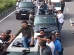 Actor-politician Pawan Kalyan reached the Ippatam village of Guntur sitting on the top of a car. 