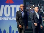 President Joe Biden (R) and former President Barack Obama (L) arrive at a campaign rally for Pennsylvania's Democratic gubernatorial candidate Josh Shapiro and Democratic Senate candidate Lt. Gov. John Fetterman, Saturday, November. 5, 2022, in Philadelphia. (AP Photo/Patrick Semansky) President Joe Biden (R) and former President Barack Obama (L) arrive at a campaign rally for Pennsylvania's Democratic gubernatorial candidate Josh Shapiro and Democratic Senate candidate Lt. Gov. John Fetterman, Saturday, November. 5, 2022, in Philadelphia. (AP Photo/Patrick Semansky)