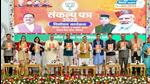 BJP president JP Nadda and others at the launch of the BJP manifesto for the upcoming Himachal Pradesh elections, in Shimla on Sunday. (JP Nadda/Twitter)