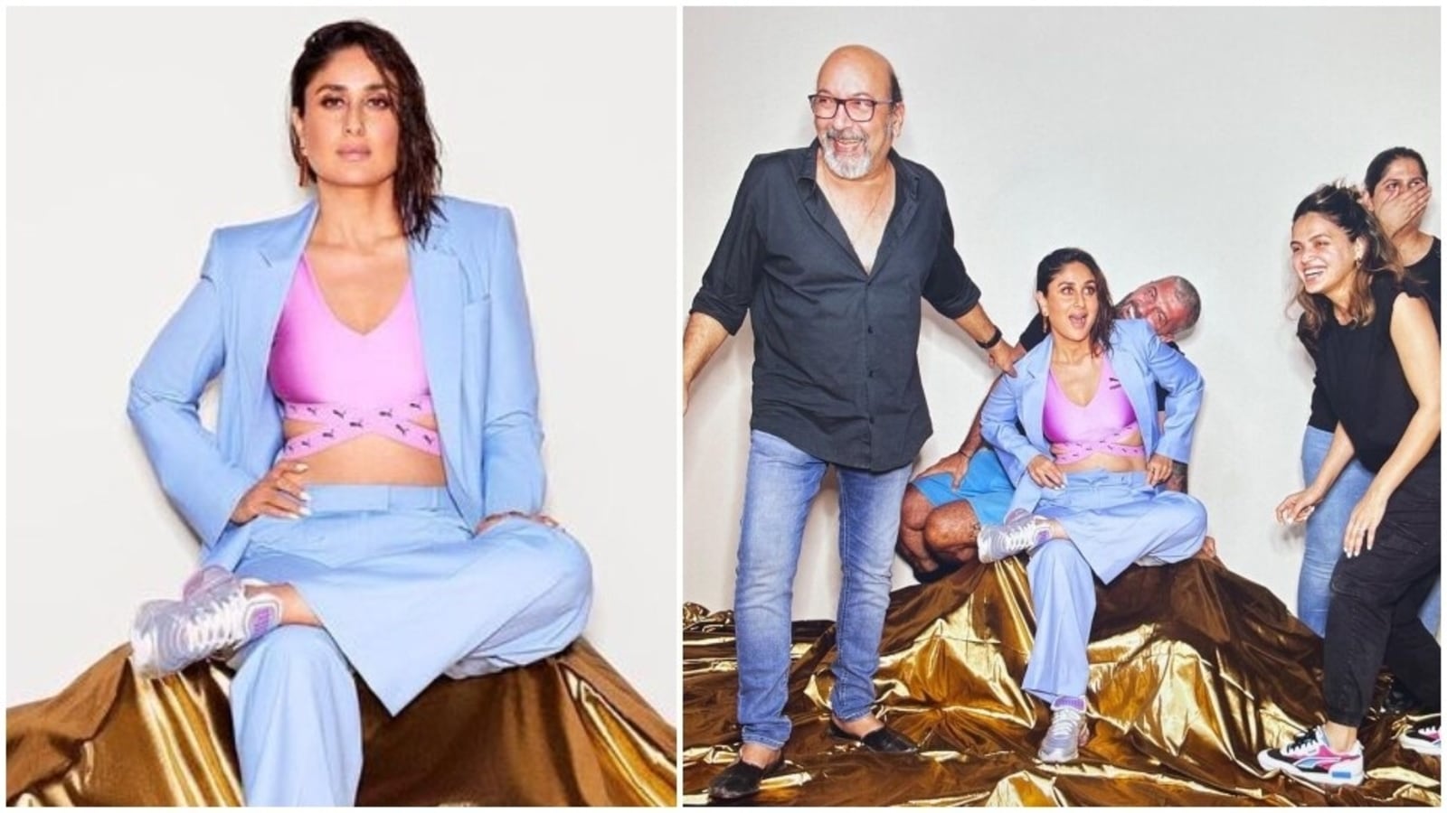 Kareena Kapoor Blue Picture - Boss Lady' Kareena Kapoor shows how to glam up pantsuit with sultry sports  bra for latest photos, we love it: See here | Fashion Trends - Hindustan  Times