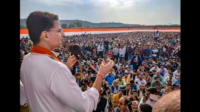Congress leader Sachin Pilot campaigning in Nurpur in Kangra on Sunday. (PTI)
