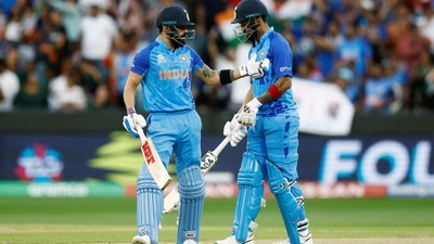KL Rahul and Virat Kohli during the ICC T20 World Cup 2022 Super 12 Group 2 match against Zimbabwe (ICC Twitter) KL Rahul and Virat Kohli during the ICC T20 World Cup 2022 Super 12 Group 2 match against Zimbabwe (ICC Twitter)