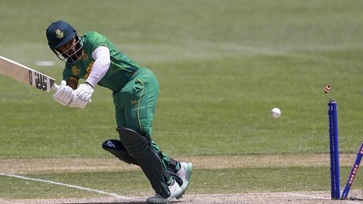 South Africa's Temba Bavuma is out bowled by Netherlands' Paul van Meekeren during the T20 World Cup cricket match South Africa and the Netherlands in Adelaide. (AP) South Africa's Temba Bavuma is out bowled by Netherlands' Paul van Meekeren during the T20 World Cup cricket match South Africa and the Netherlands in Adelaide. (AP)